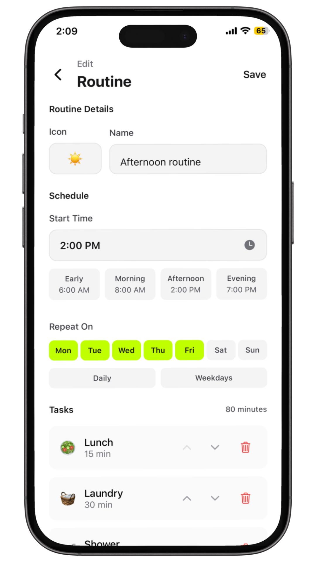 Roz app - Add a routine